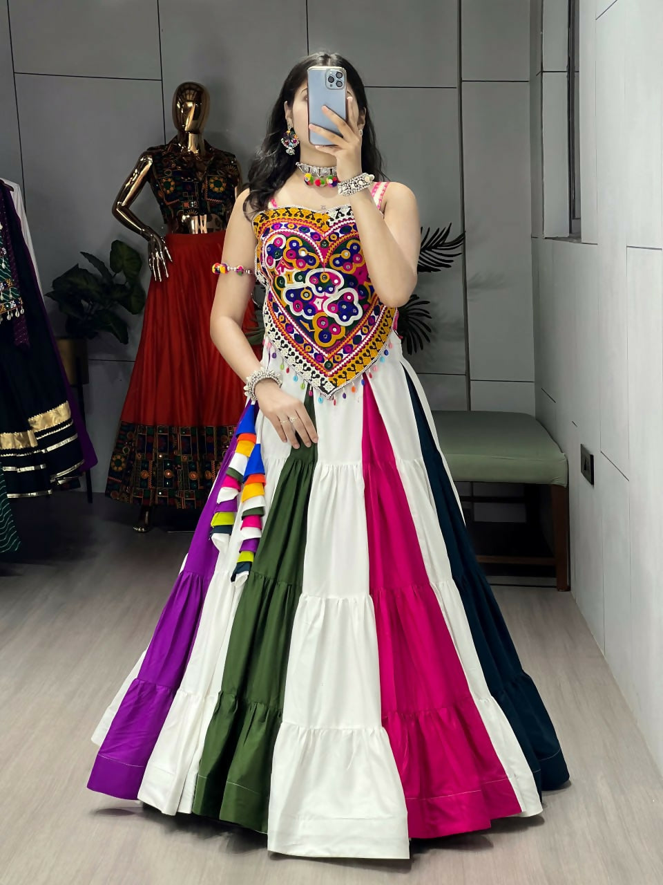 Yash Enterprise Multi Color Rayon Embroidery Semi Stitched Navratri Chaniya Choli