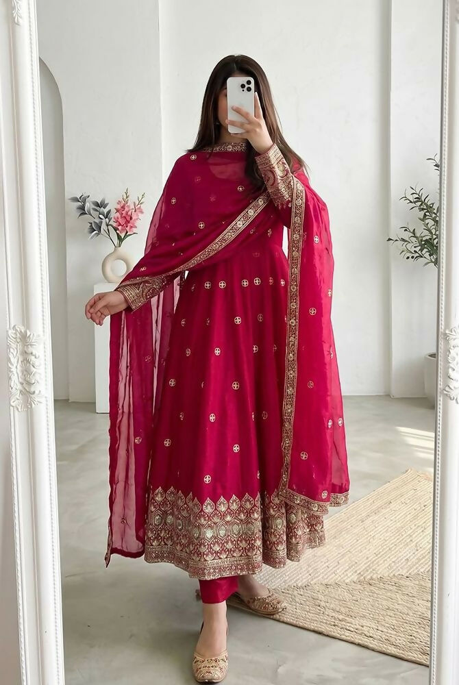 Teeya Creation New Latest Trendy Elegant Rani Pink Festive Anarkali Suit for Women