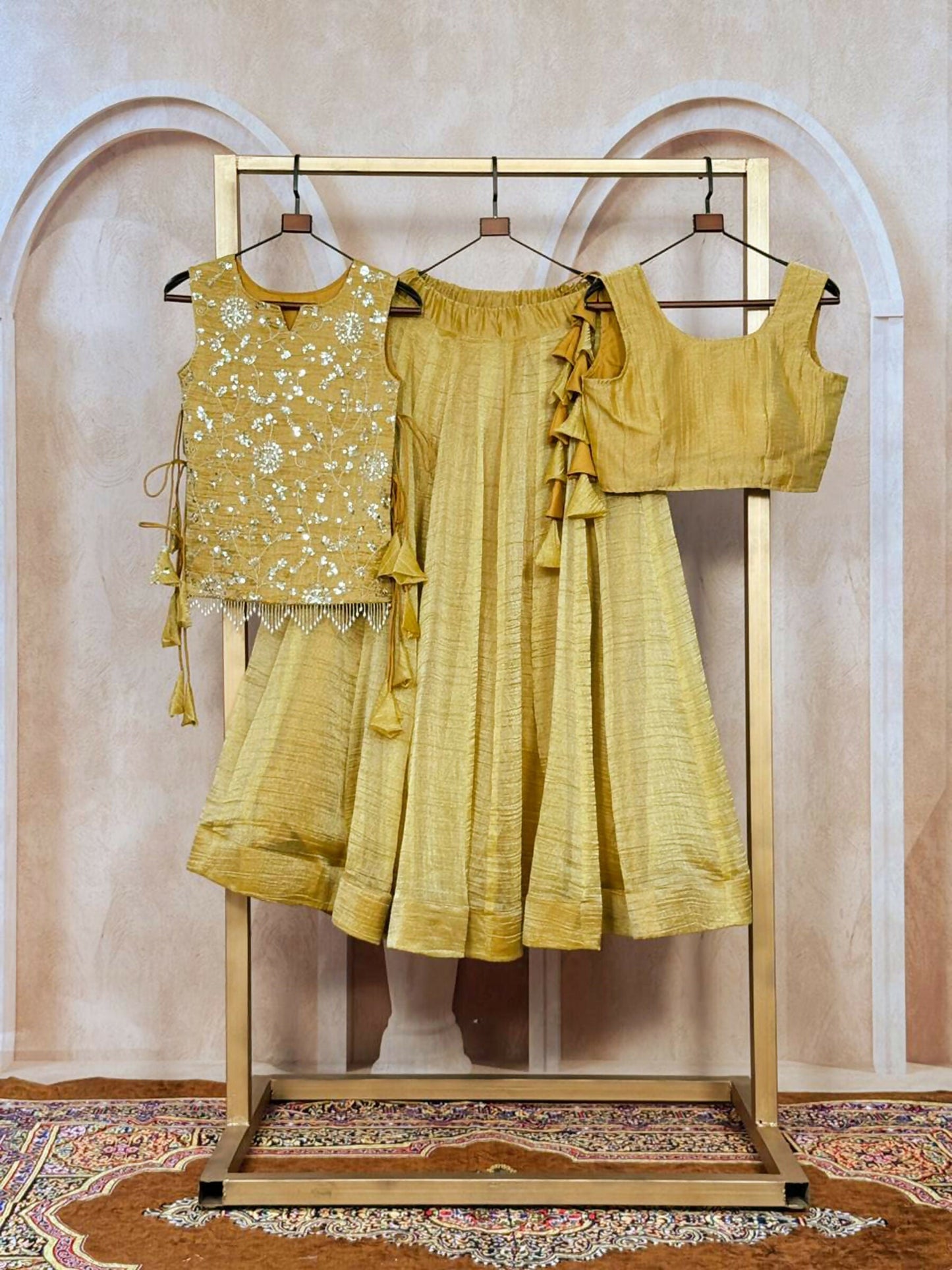 Lorenvalley Fashion Yellow Salsa Crush Plain Lehenga Choli with Koti
