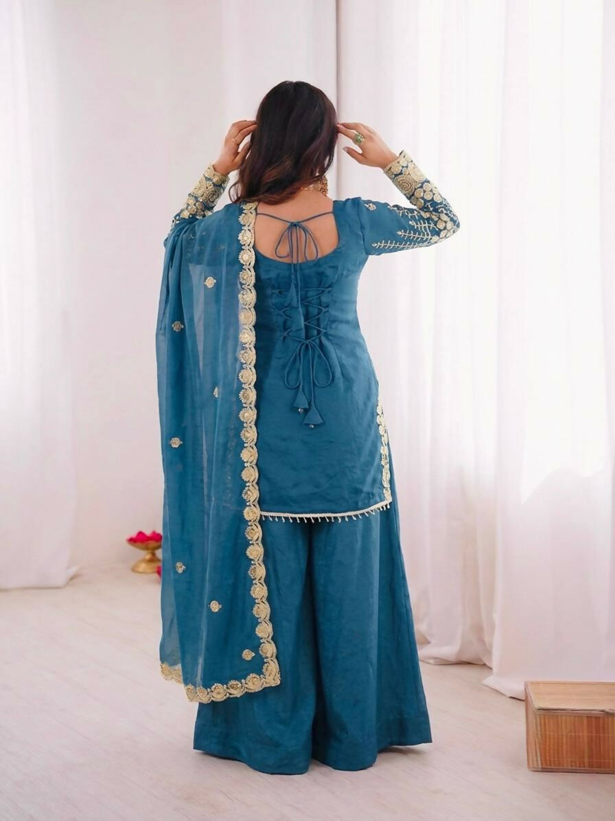 Teeya Creation New Trendy Womens Ethnic Wear Kurta Sharara Set - Blue