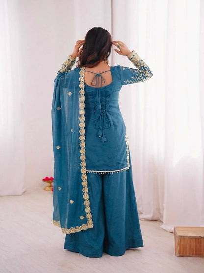 Teeya Creation New Trendy Womens Ethnic Wear Kurta Sharara Set - Blue