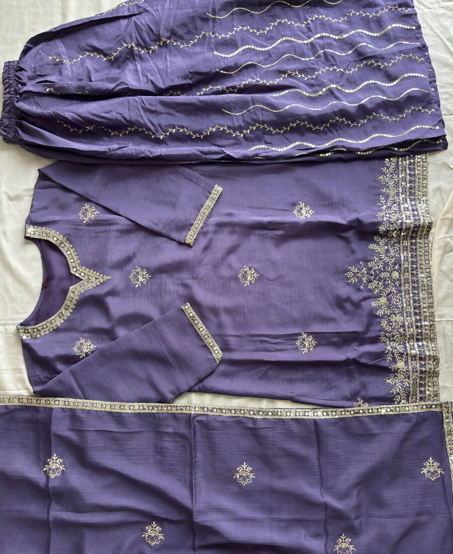 KC Lilac Ethnic Wear Ready Made Chinon Suit For Women