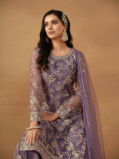 Anaita Purple Embroidered Net Salwar Suit