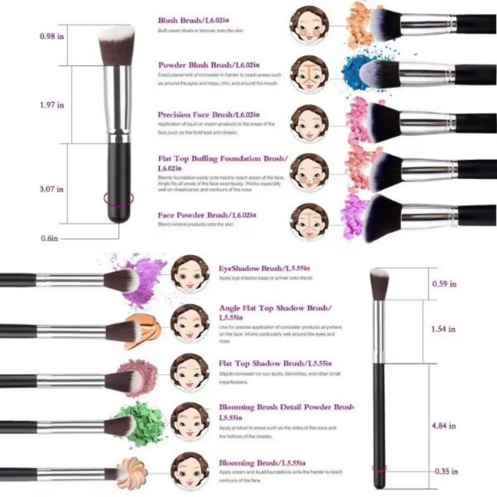 Bronson Professional Premium 10 Pcs Makeup Brush Set