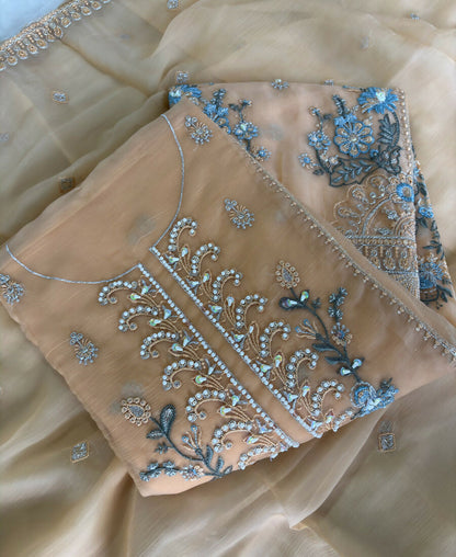 KC Heavy Chiffon Silk Yellow Hand Embroidered Straight Suit For Women Wedding