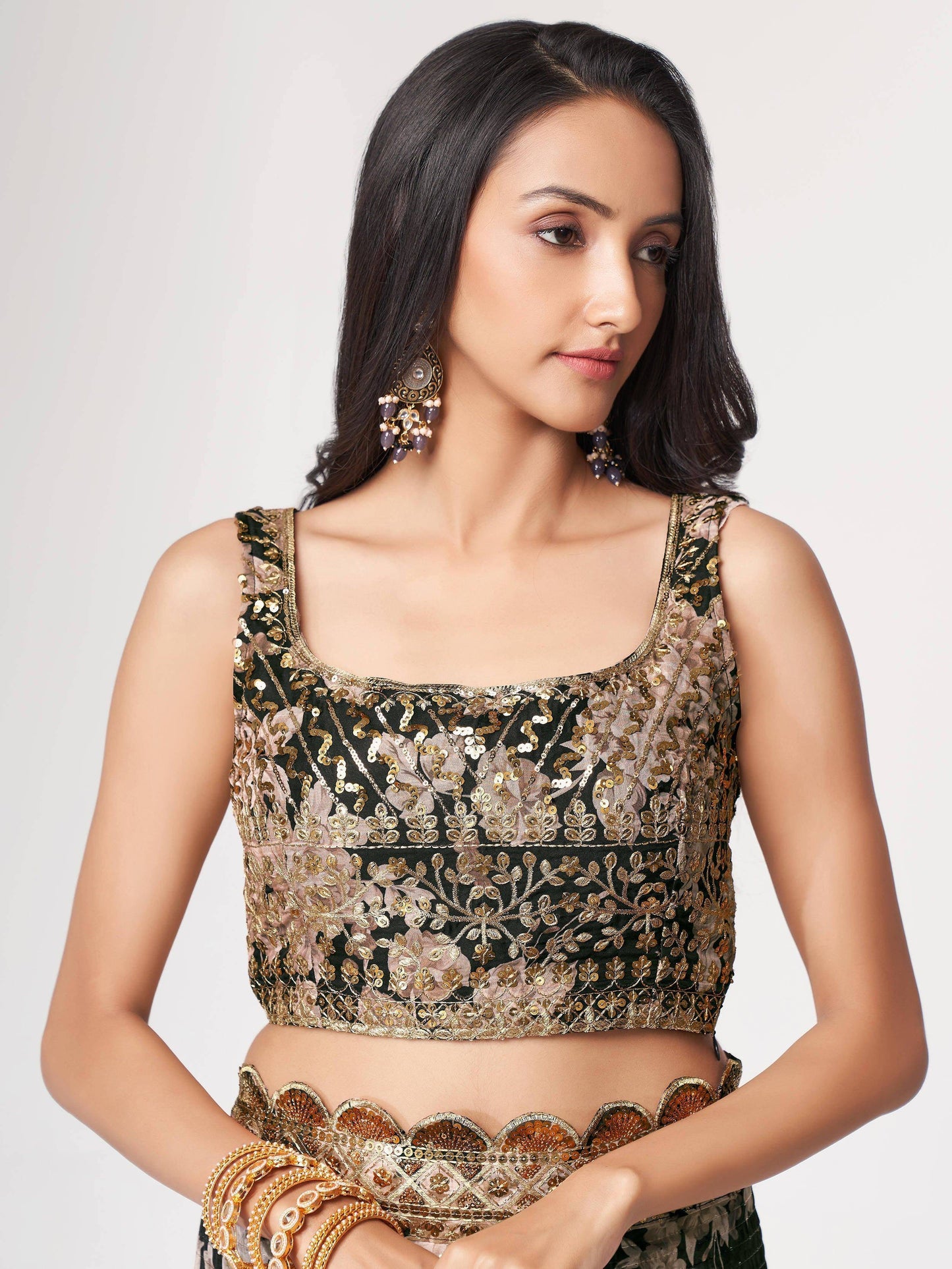 Tulsi Art Captivating Black Floral Printed Organza Events Wear Saree