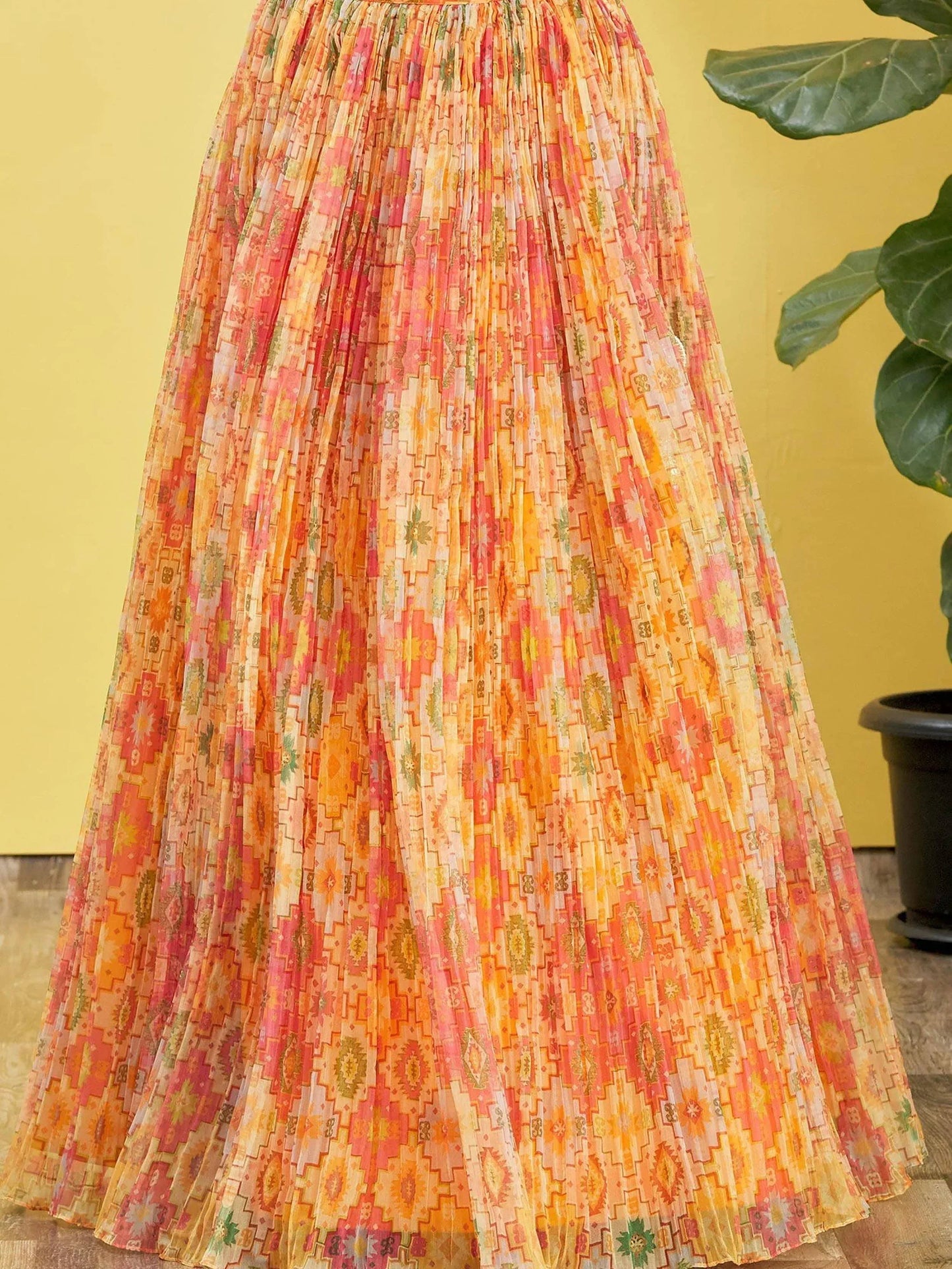 Tulsi Art Bright Yellow Mirror Work Organza Function Wear Lehenga Choli