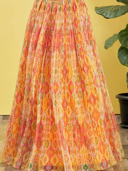 Tulsi Art Bright Yellow Mirror Work Organza Function Wear Lehenga Choli