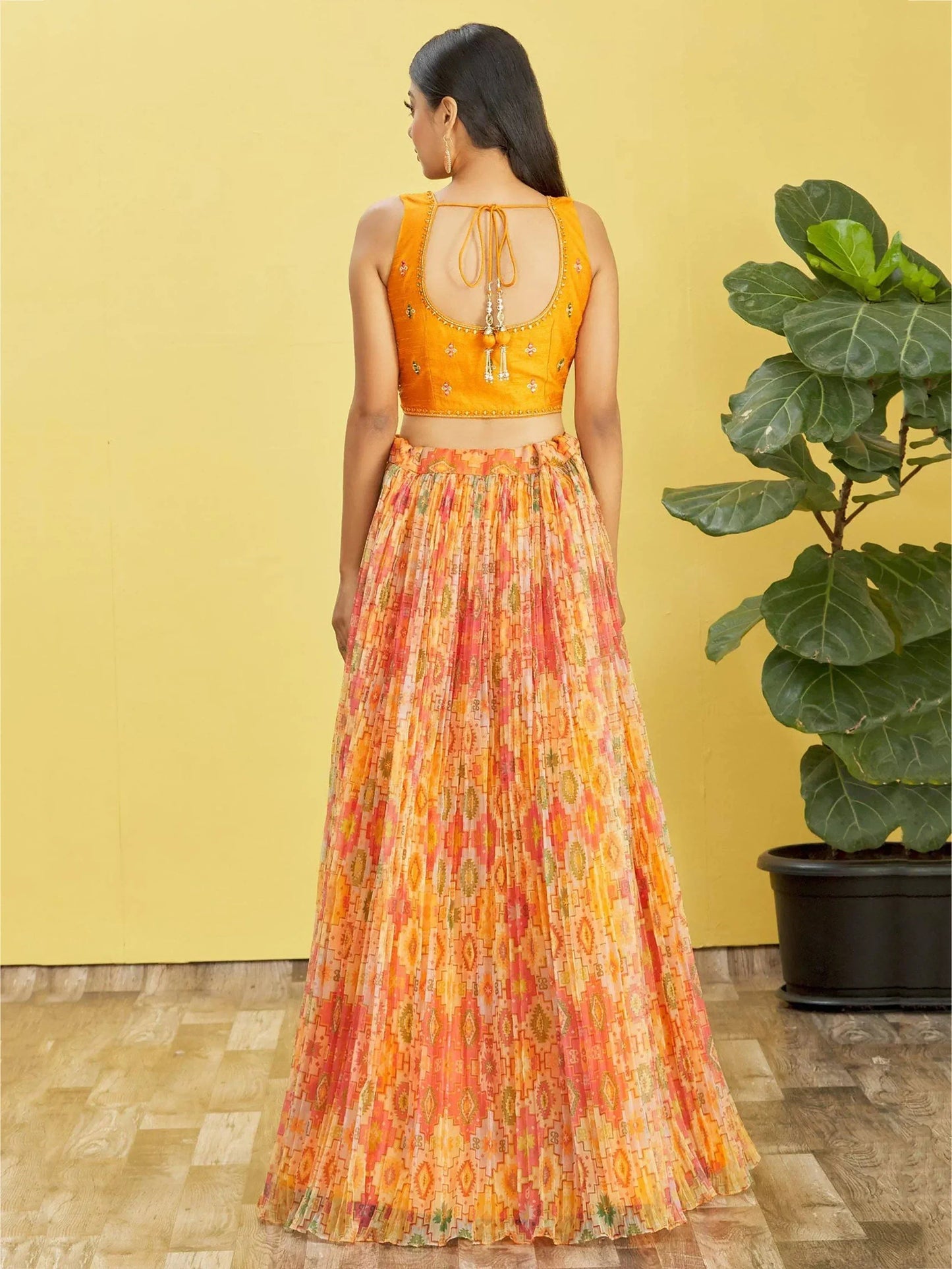 Tulsi Art Bright Yellow Mirror Work Organza Function Wear Lehenga Choli