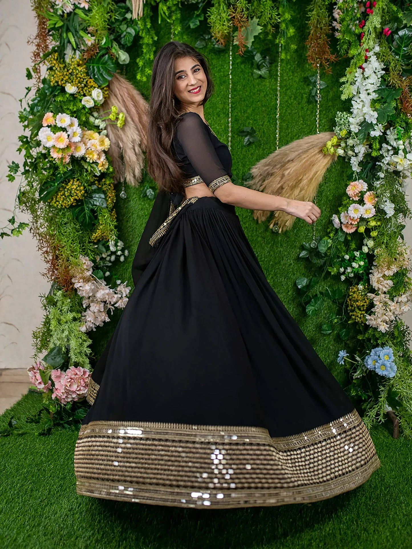 Tulsi Art Dazzle Black Zari Embroidered Georgette Festival Wear Lehenga Choli