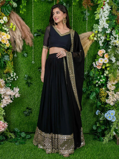 Tulsi Art Dazzle Black Zari Embroidered Georgette Festival Wear Lehenga Choli