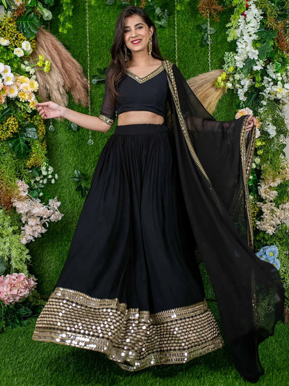 Tulsi Art Dazzle Black Zari Embroidered Georgette Festival Wear Lehenga Choli