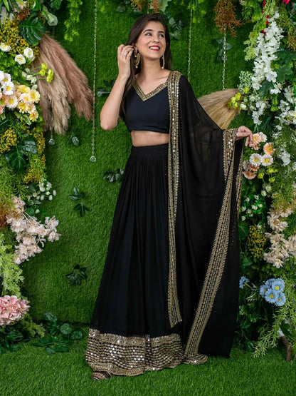 Tulsi Art Dazzle Black Zari Embroidered Georgette Festival Wear Lehenga Choli