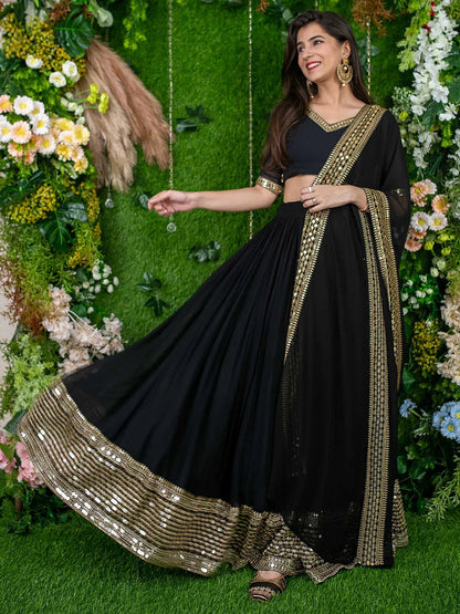 Tulsi Art Dazzle Black Zari Embroidered Georgette Festival Wear Lehenga Choli