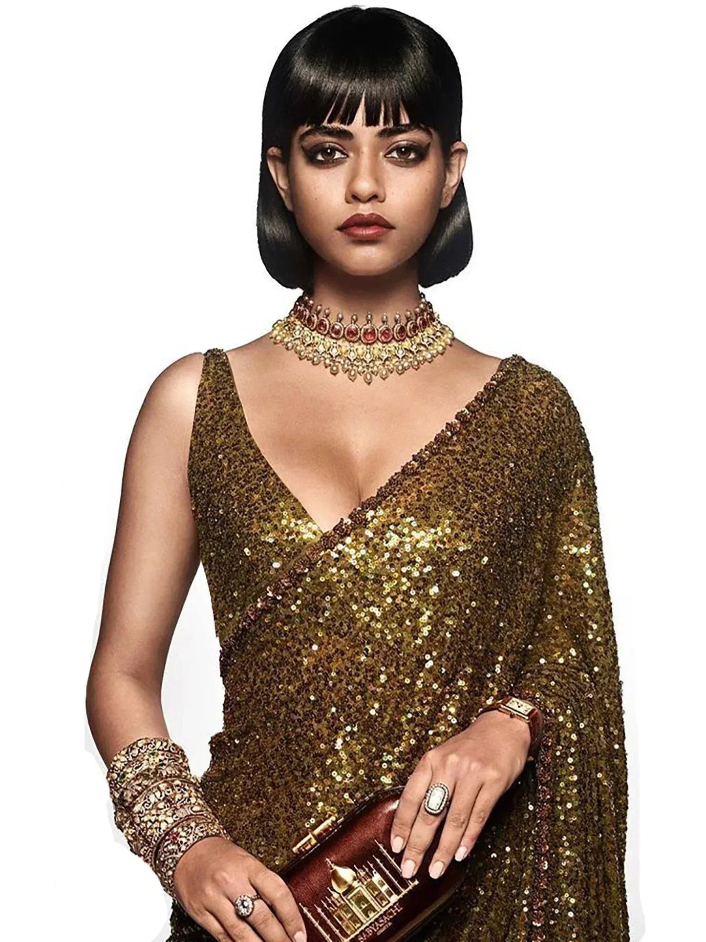 Tulsi Art Sabyasachi Mehendi Green Sequins Party Wear Saree With Blouse
