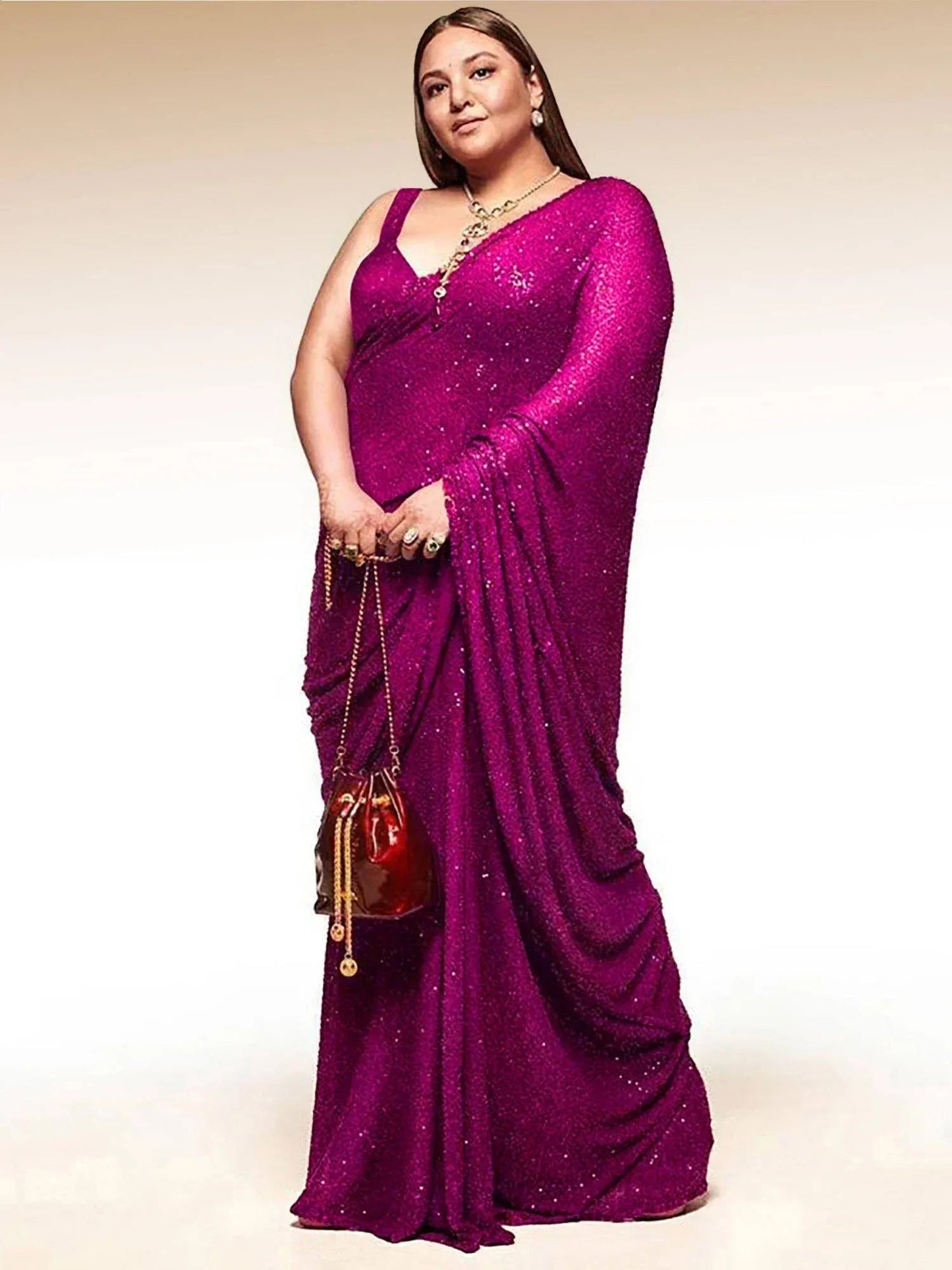 Tulsi Art Sabyasachi Pink Sequins Georgette Party Wear Saree With Blouse