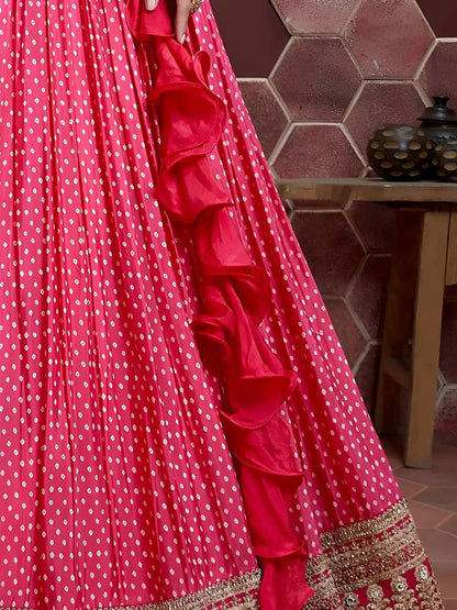 Tulsi Art Pretty Pink Digital Print Embroidery Chinon Silk Party Wear Lehenga Choli