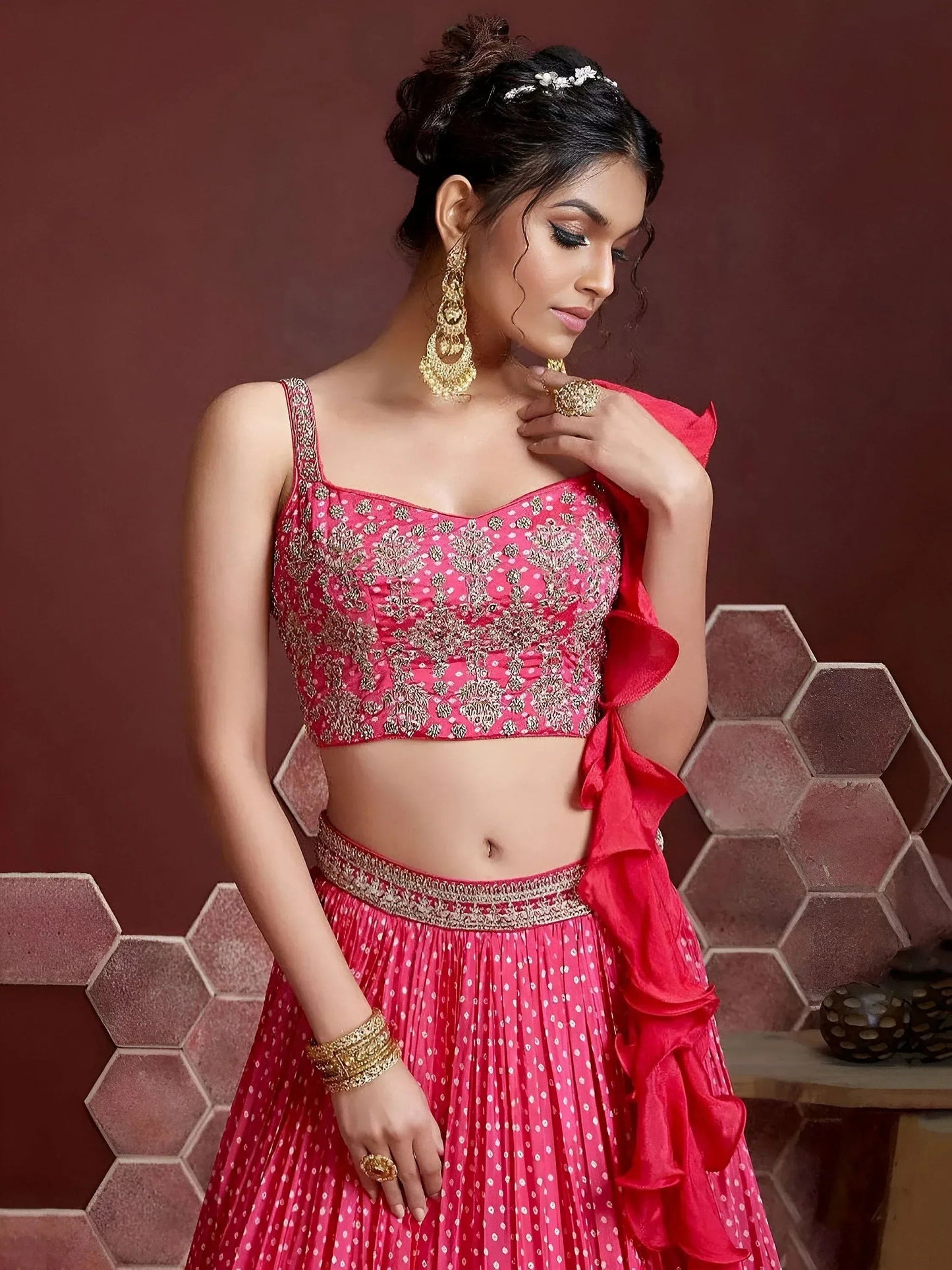Tulsi Art Pretty Pink Digital Print Embroidery Chinon Silk Party Wear Lehenga Choli