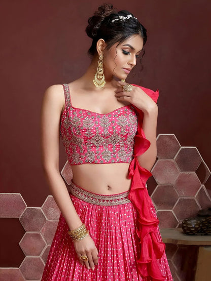 Tulsi Art Pretty Pink Digital Print Embroidery Chinon Silk Party Wear Lehenga Choli
