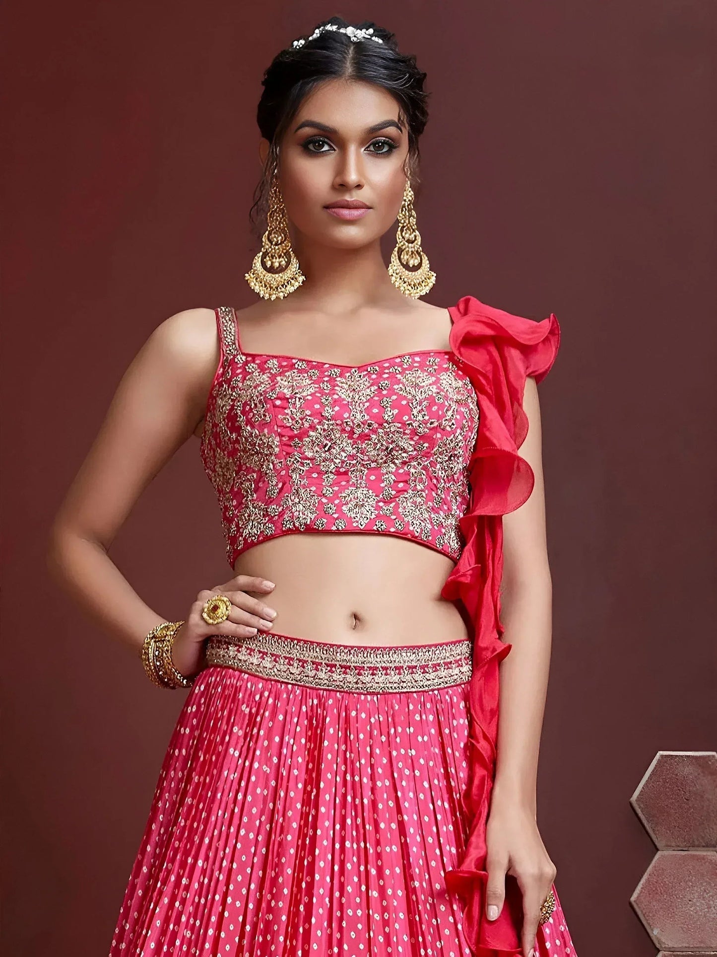 Tulsi Art Pretty Pink Digital Print Embroidery Chinon Silk Party Wear Lehenga Choli