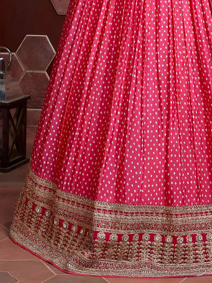 Tulsi Art Pretty Pink Digital Print Embroidery Chinon Silk Party Wear Lehenga Choli