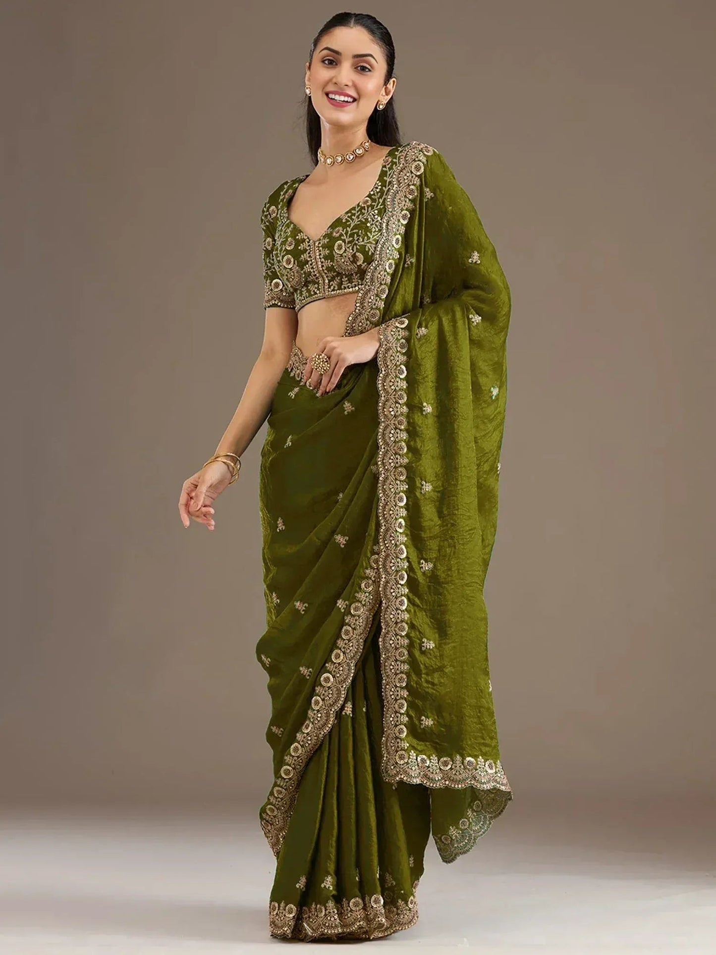 Tulsi Art Amazing Green Embroidered Silk Festival Wear Saree With Blouse