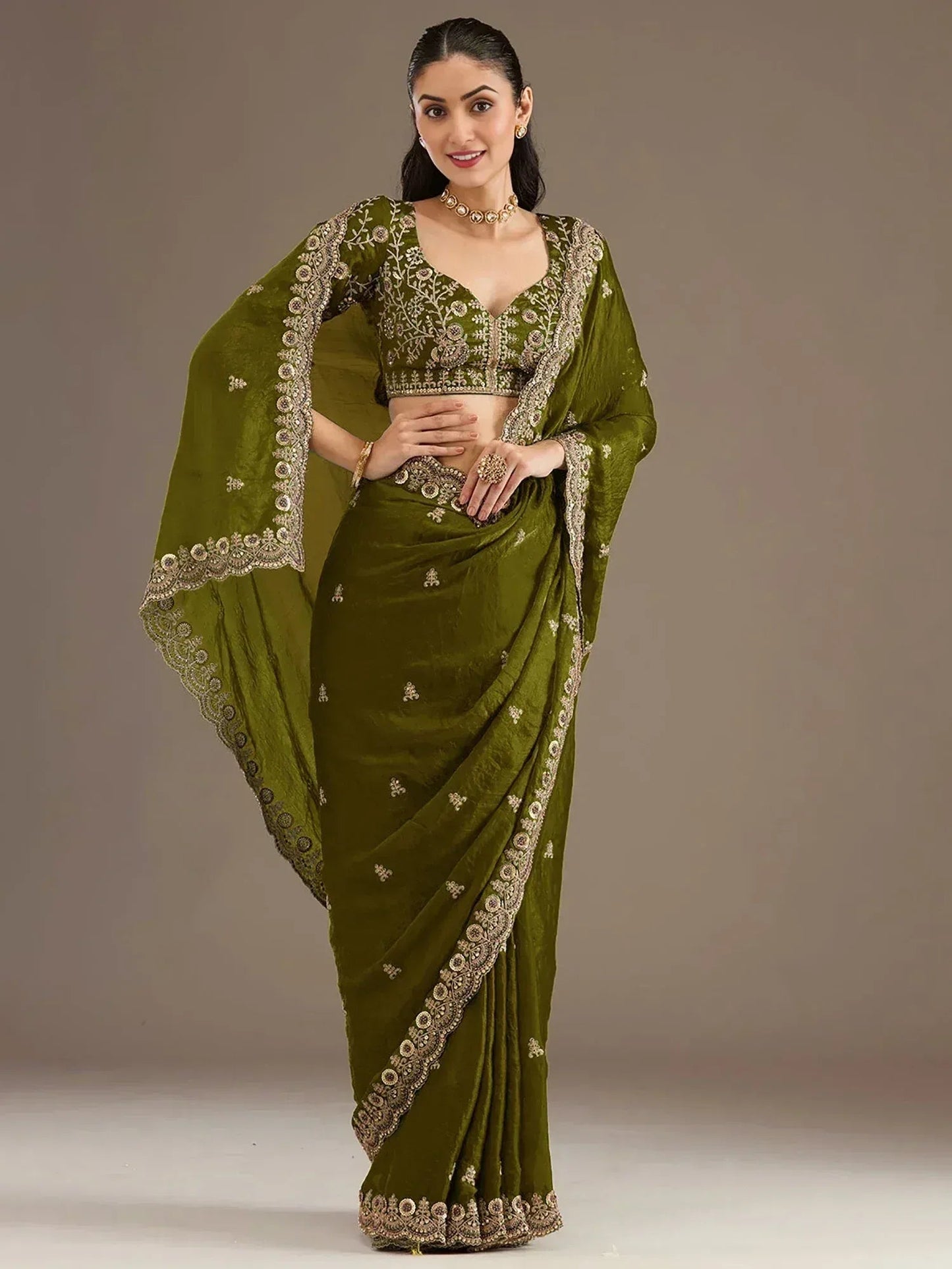 Tulsi Art Amazing Green Embroidered Silk Festival Wear Saree With Blouse