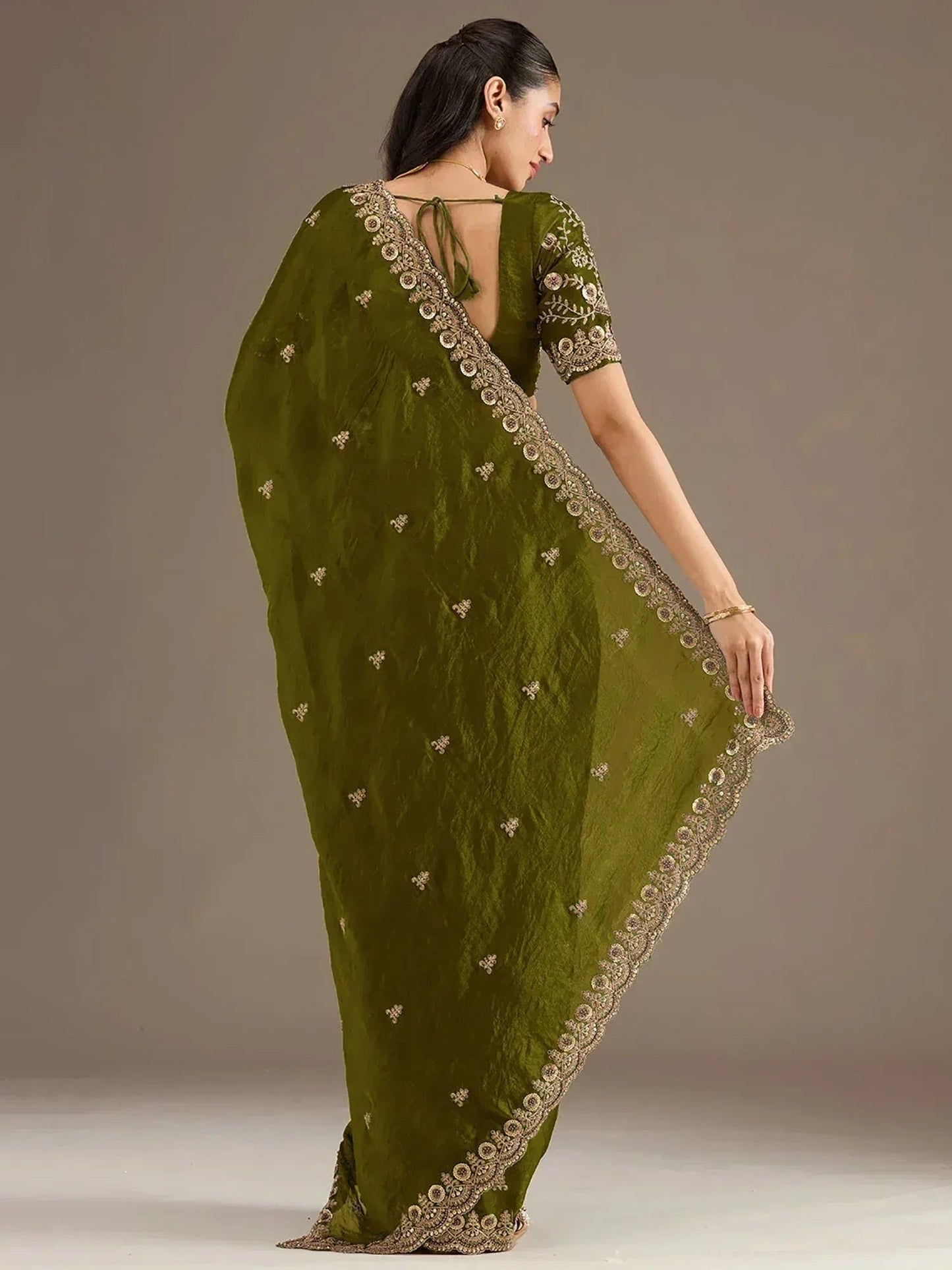 Tulsi Art Amazing Green Embroidered Silk Festival Wear Saree With Blouse
