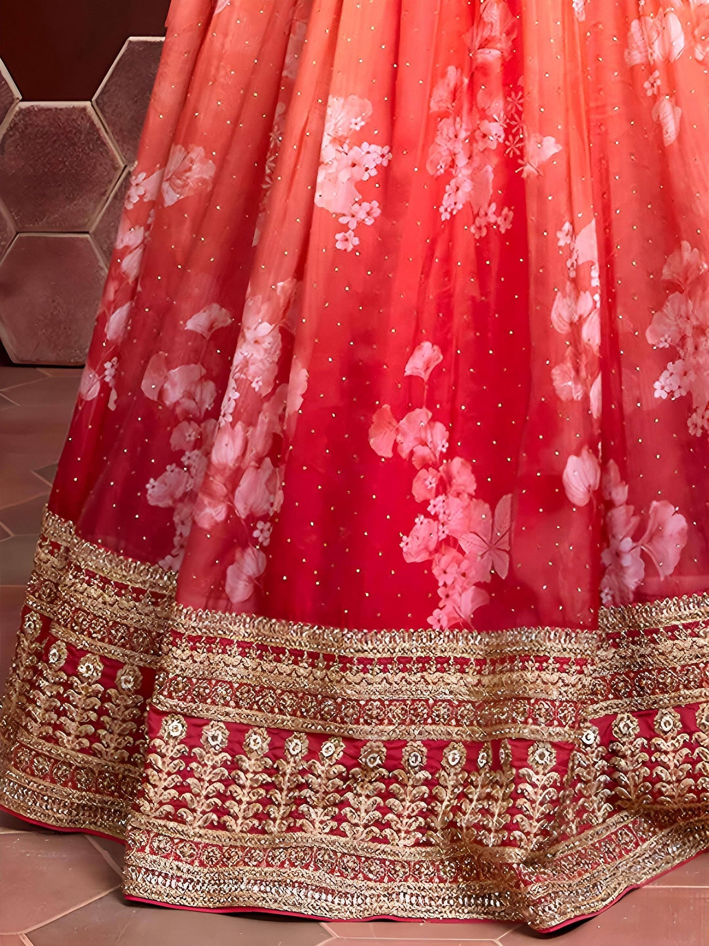 Tulsi Art Marvelous Orange Digital Print Embroidery Tebby Silk Party Wear Lehenga Choli
