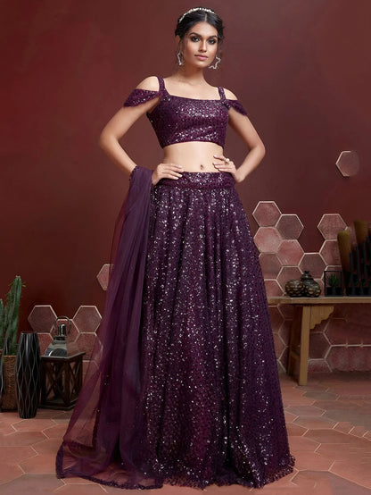 Tulsi Art Fabulous Purple Embroidery Net Party Wear Lehenga Choli