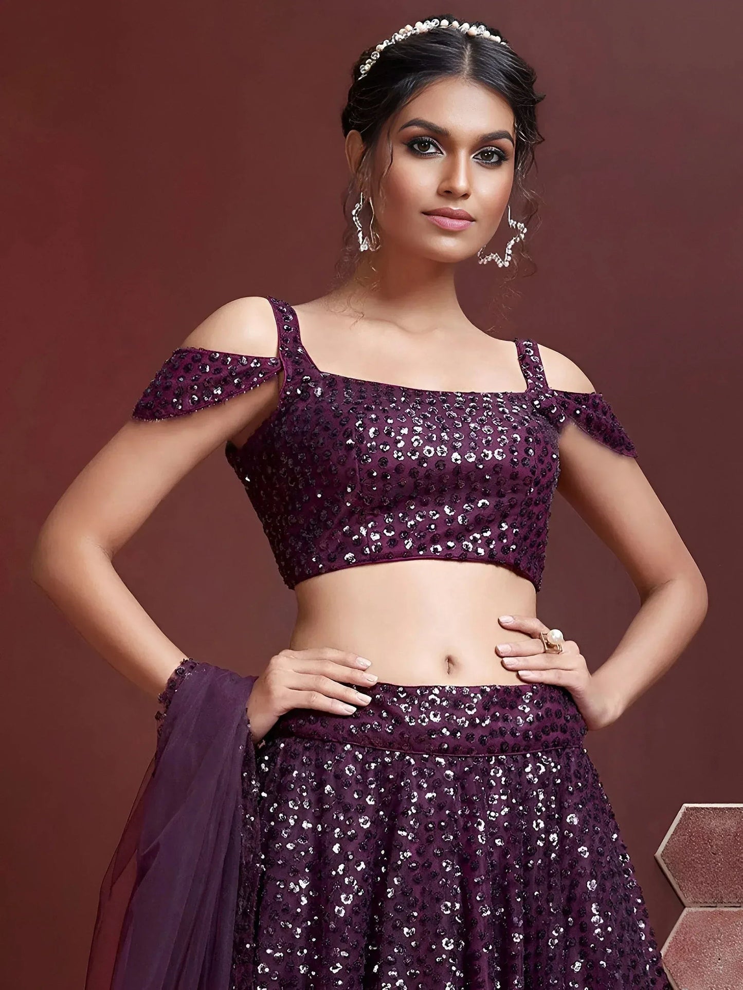 Tulsi Art Fabulous Purple Embroidery Net Party Wear Lehenga Choli