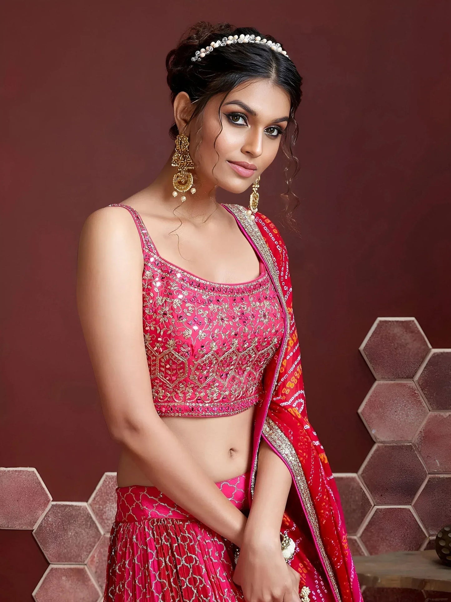 Tulsi Art Great Pink Embroidery Pure Chinon Silk Party Wear Lehenga Choli
