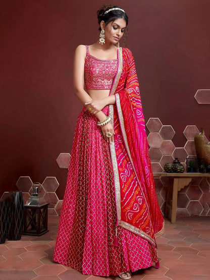 Tulsi Art Great Pink Embroidery Pure Chinon Silk Party Wear Lehenga Choli