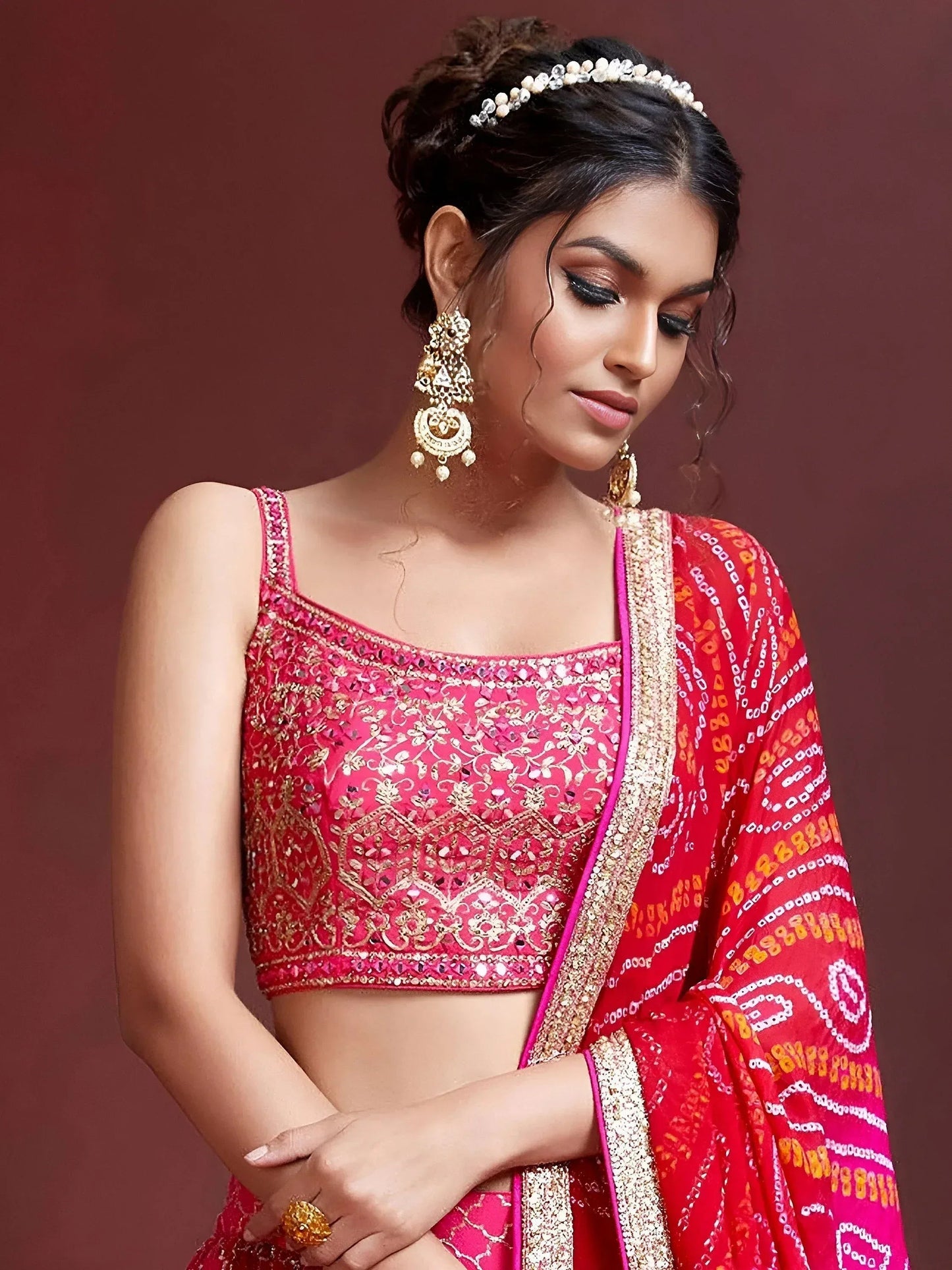 Tulsi Art Great Pink Embroidery Pure Chinon Silk Party Wear Lehenga Choli