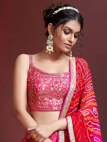 Tulsi Art Great Pink Embroidery Pure Chinon Silk Party Wear Lehenga Choli