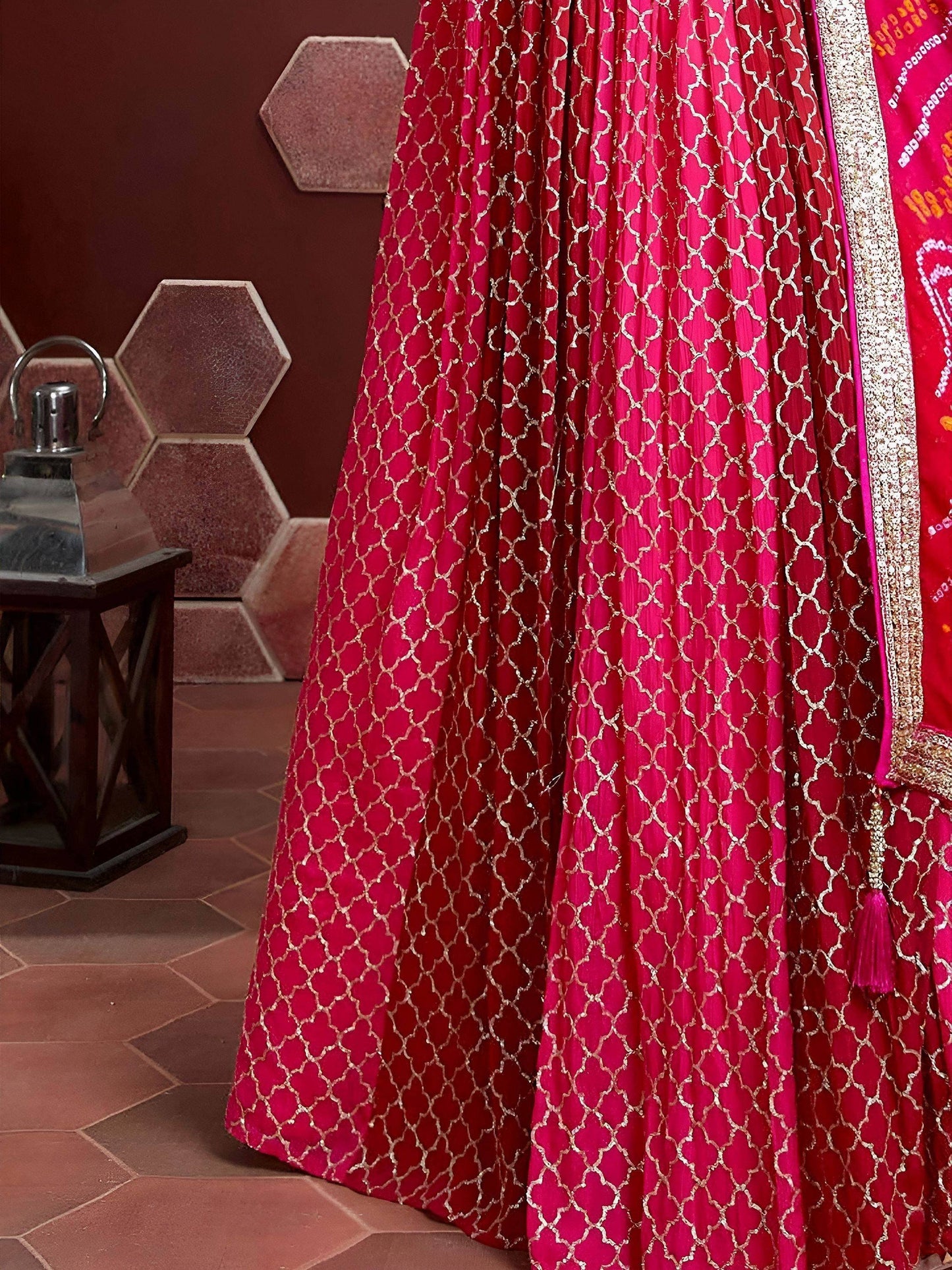 Tulsi Art Great Pink Embroidery Pure Chinon Silk Party Wear Lehenga Choli