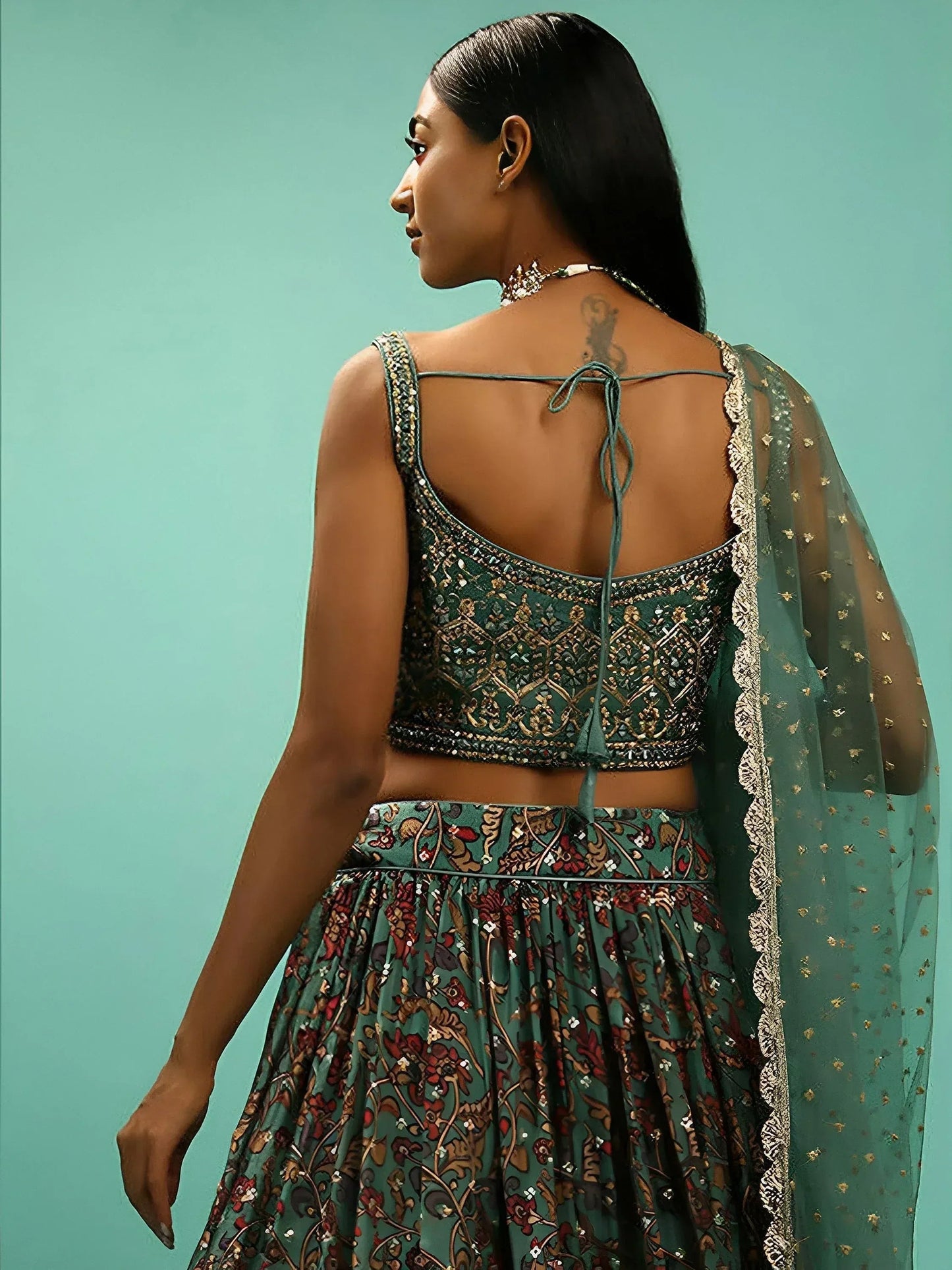 Tulsi Art Charming Green Chinon Digital Print Designer Party Wear Lehenga Choli
