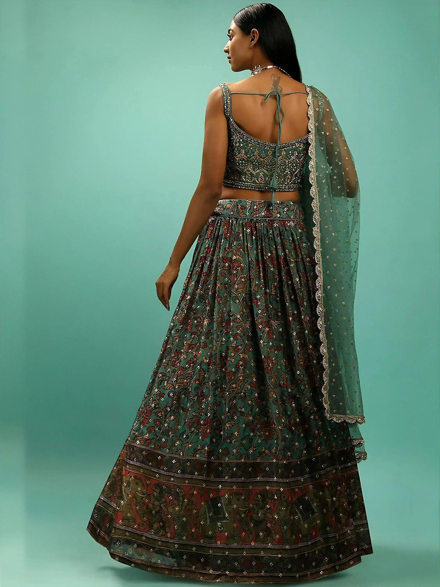 Tulsi Art Charming Green Chinon Digital Print Designer Party Wear Lehenga Choli
