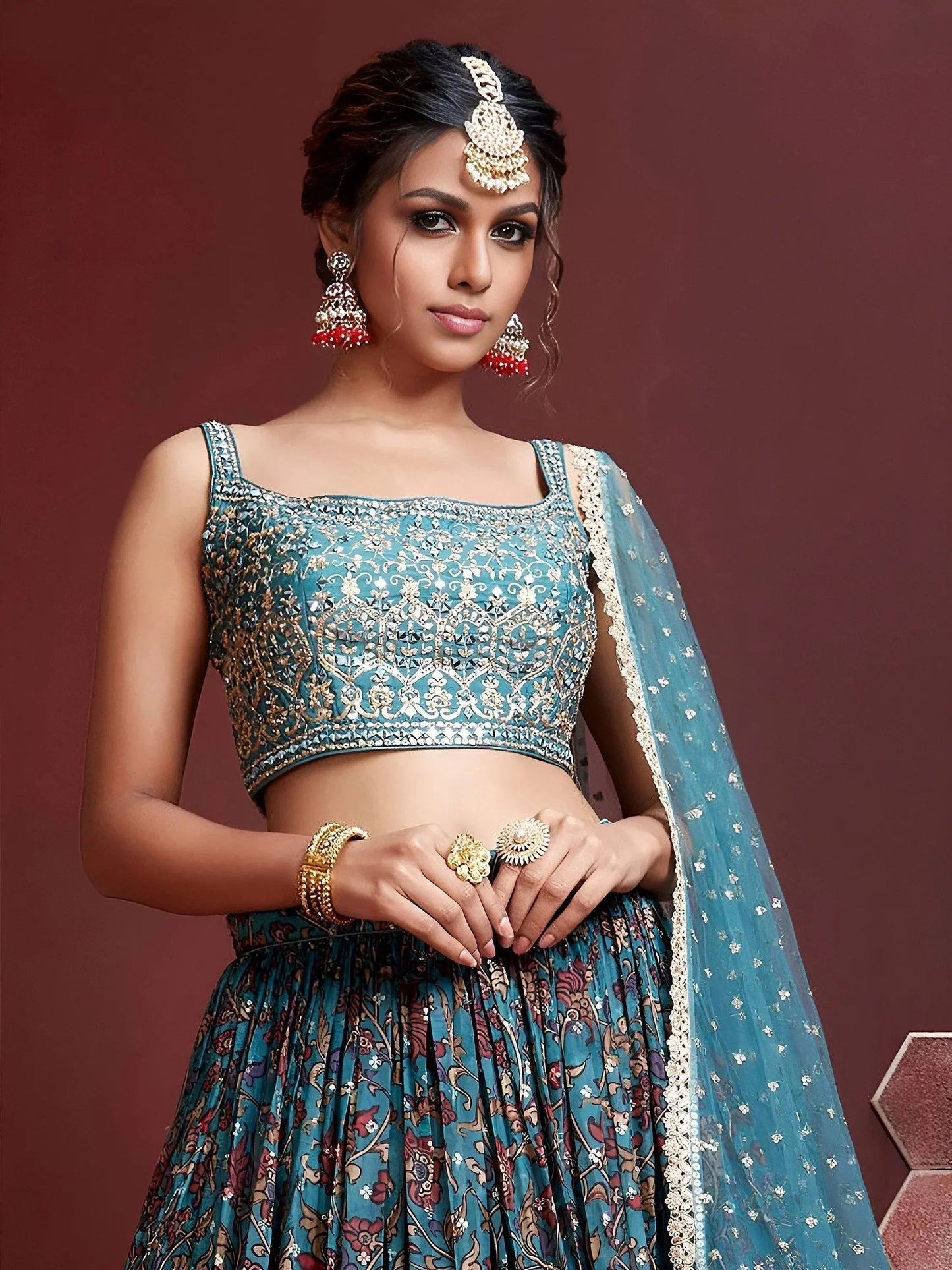 Tulsi Art Wondrous Blue Embroidery Chinon Silk Party Wear Lehenga Choli