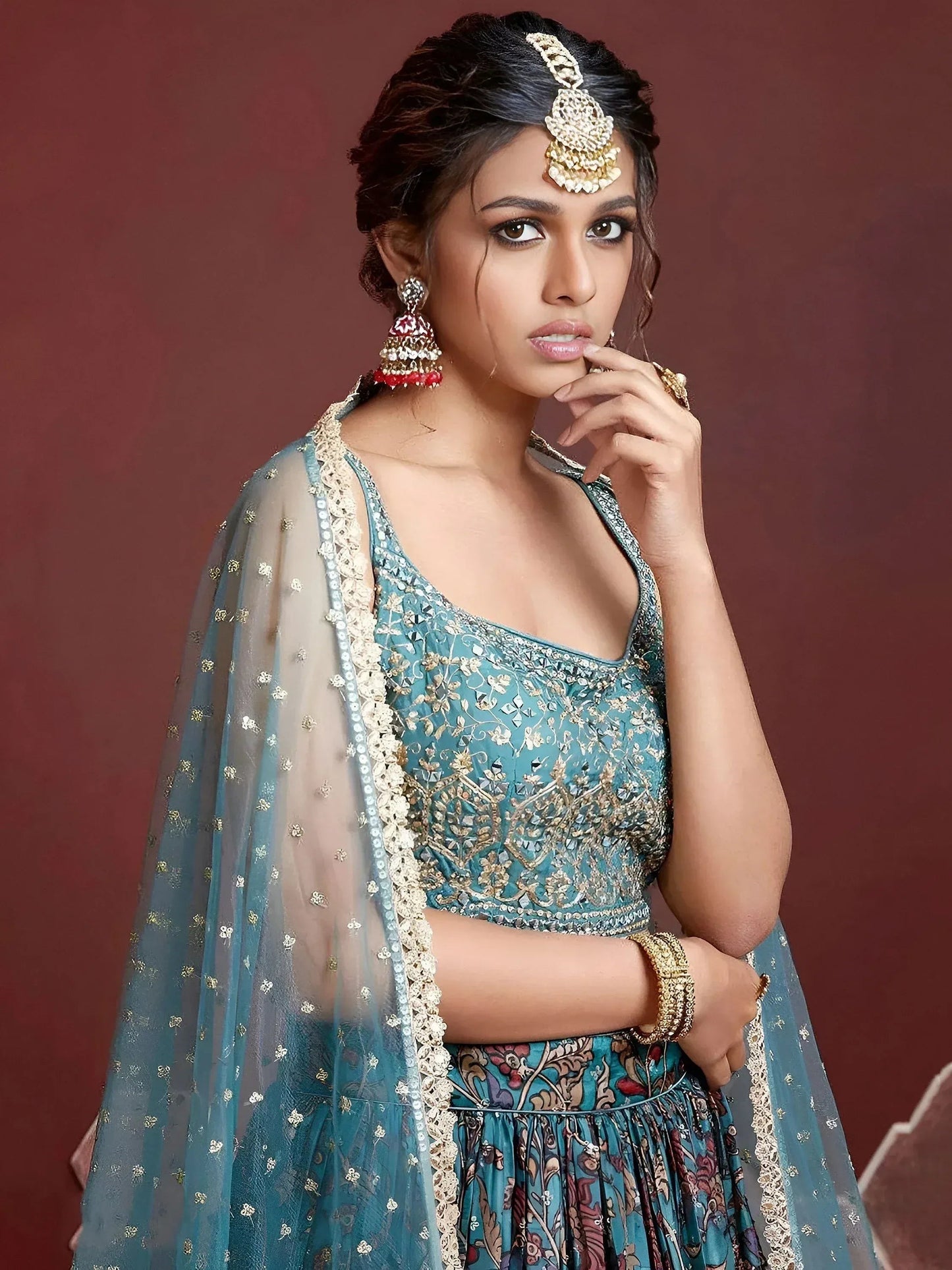 Tulsi Art Wondrous Blue Embroidery Chinon Silk Party Wear Lehenga Choli