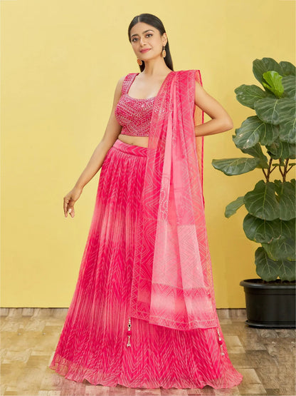 Tulsi Art Gorgeous Pink Mirror Work Organza Reception Wear Lehenga Choli