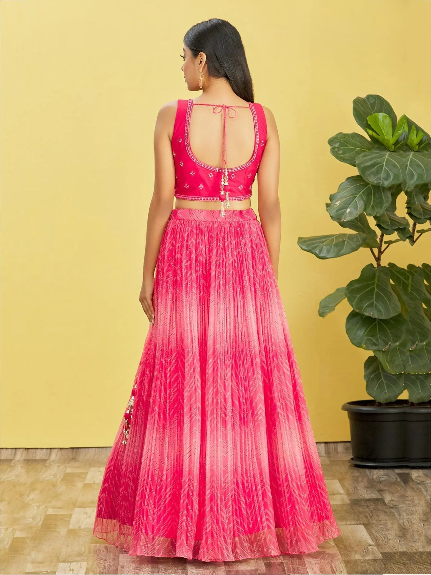 Tulsi Art Gorgeous Pink Mirror Work Organza Reception Wear Lehenga Choli