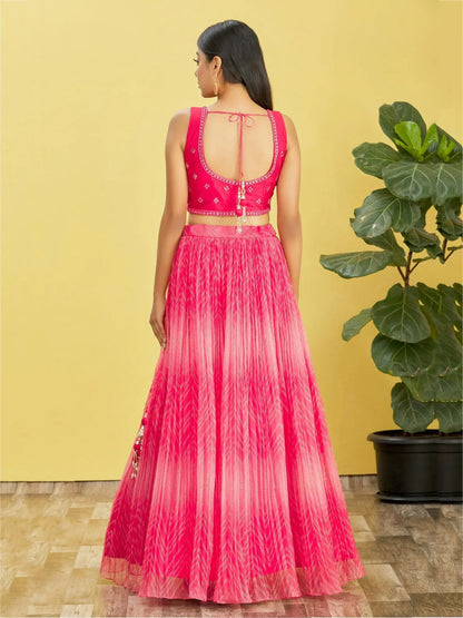 Tulsi Art Gorgeous Pink Mirror Work Organza Reception Wear Lehenga Choli