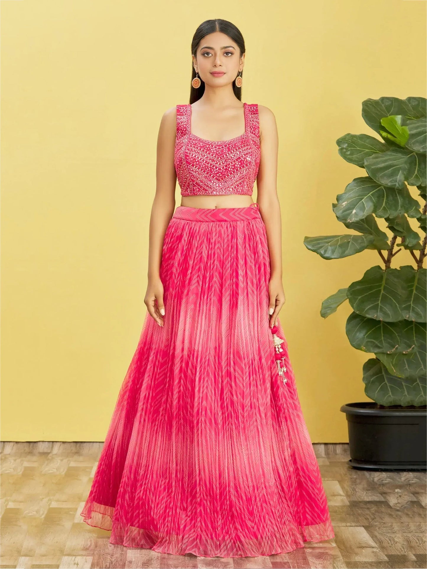 Tulsi Art Gorgeous Pink Mirror Work Organza Reception Wear Lehenga Choli