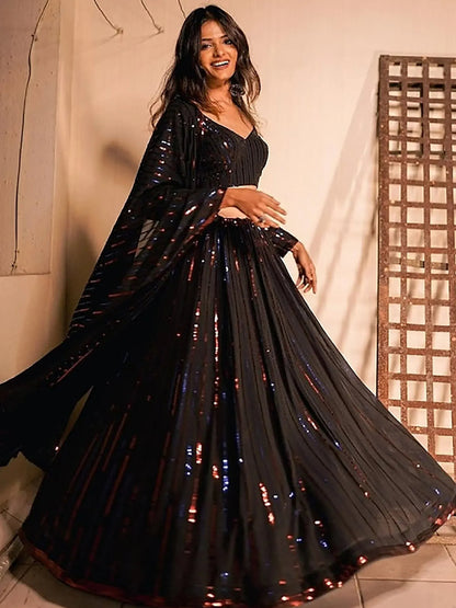 Tulsi Art Stunning Black Sequins Georgette Reception Wear Lehenga Choli