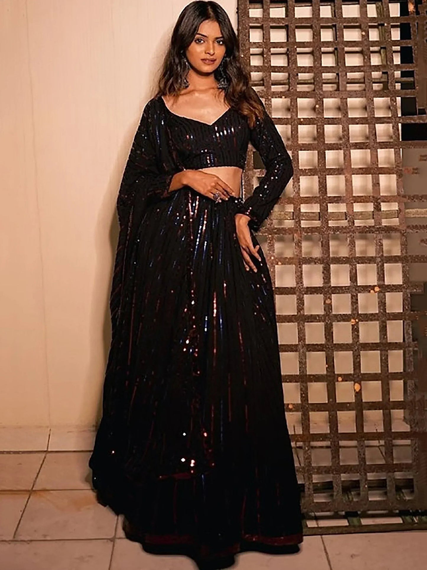 Tulsi Art Stunning Black Sequins Georgette Reception Wear Lehenga Choli