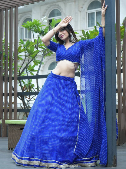 Tulsi Art Ravishing Blue Leheriya Printed Georgette Wedding Lehenga Choli