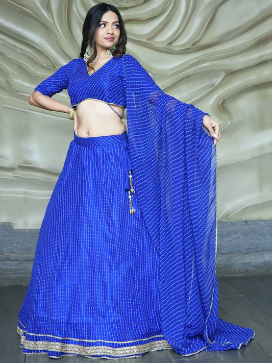 Tulsi Art Ravishing Blue Leheriya Printed Georgette Wedding Lehenga Choli