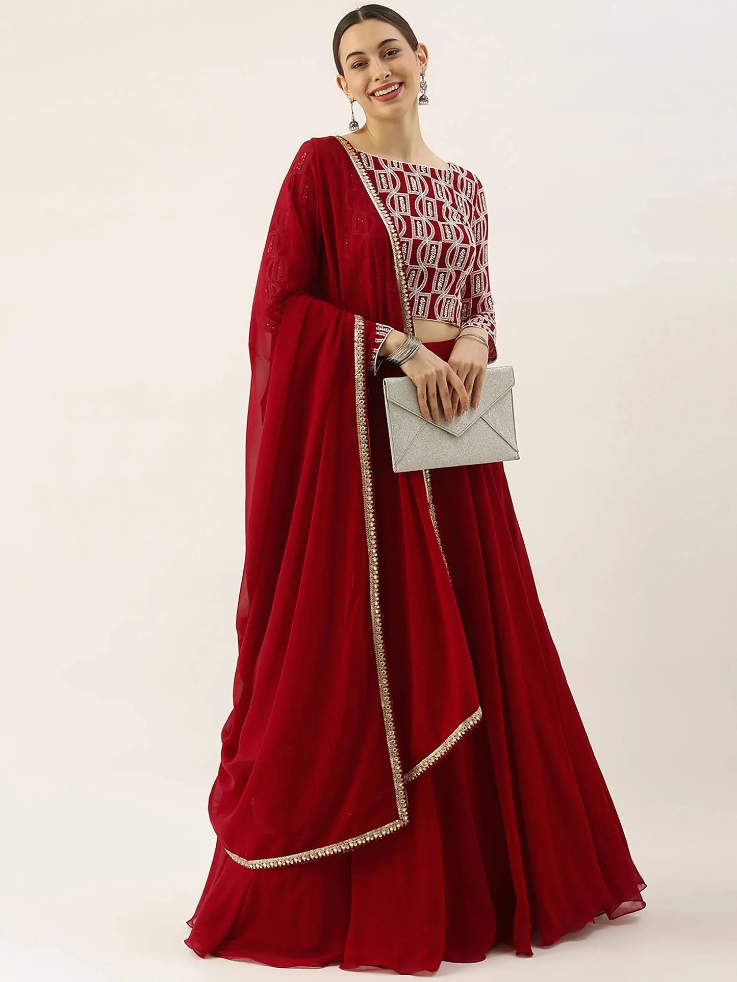 Tulsi Art Gorgeous Red Sequins Georgette Reception Wear Lehenga Choli