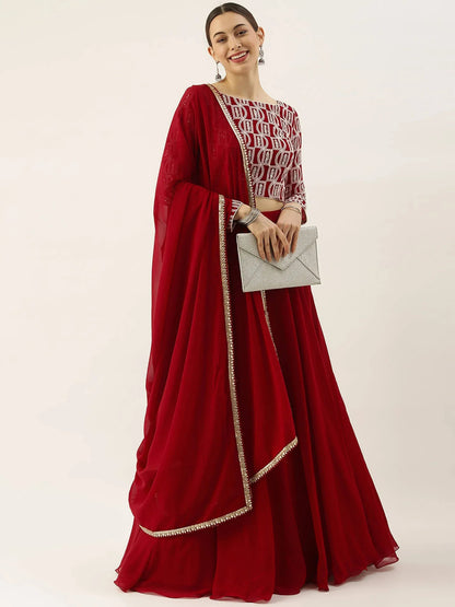 Tulsi Art Gorgeous Red Sequins Georgette Reception Wear Lehenga Choli